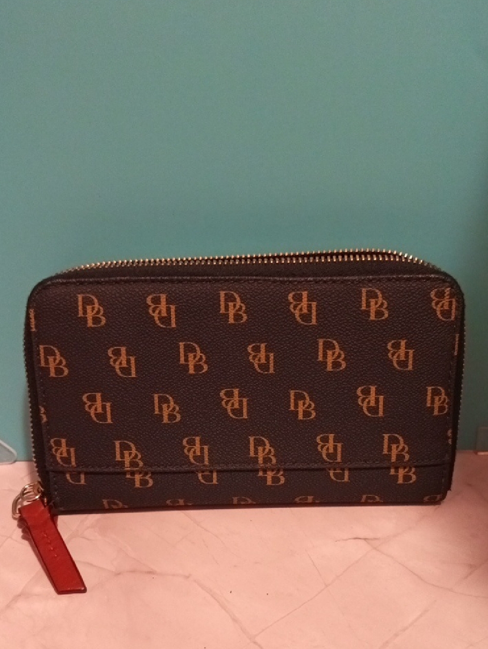 Dooney & Bourke Blue and Brown Monogram Zip Wallet - Picture 4 of 4